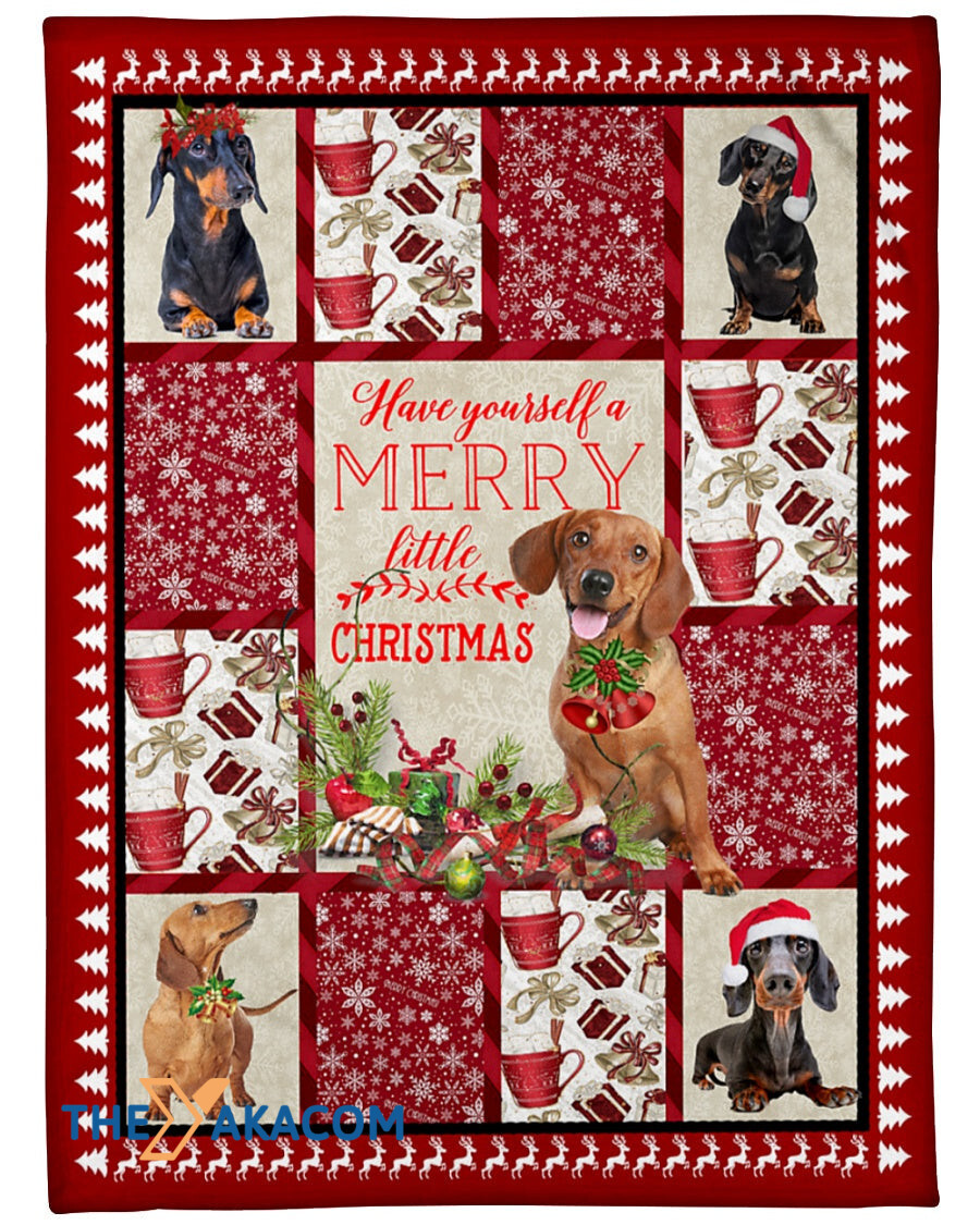 Dachshund Merry Little Christmas Blanket Sherpa Throw Blanket Best Gift For Dog Lovers Fleece Sherpa Throw Blanket