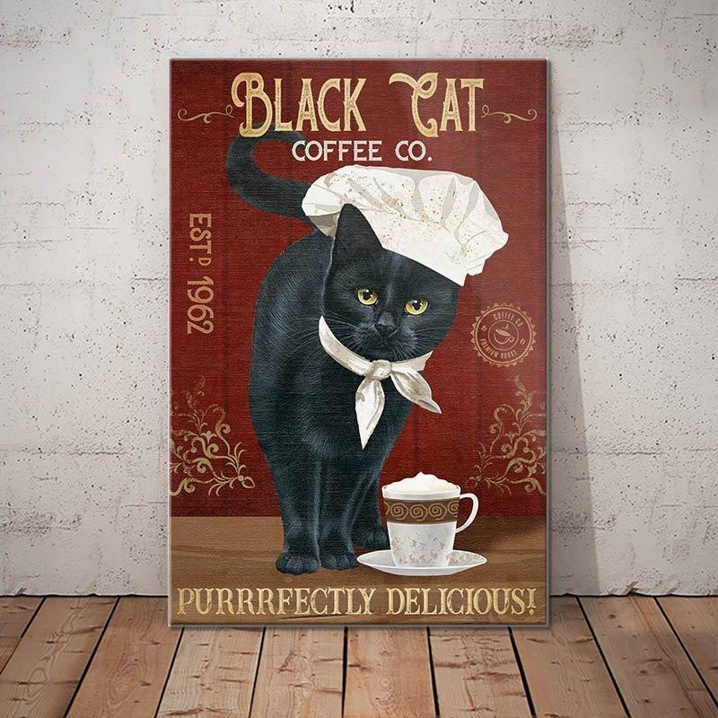 Black Cat Coffee Company Laundry Room Art Print Bathroom Decor Canvas Home Decor