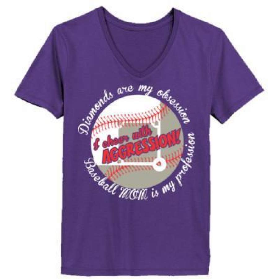 AGR Diamonds Are My Obsession I Cheer With Aggression Baseball Mom Is My Profession – Ladies’ V-Neck T-Shirt