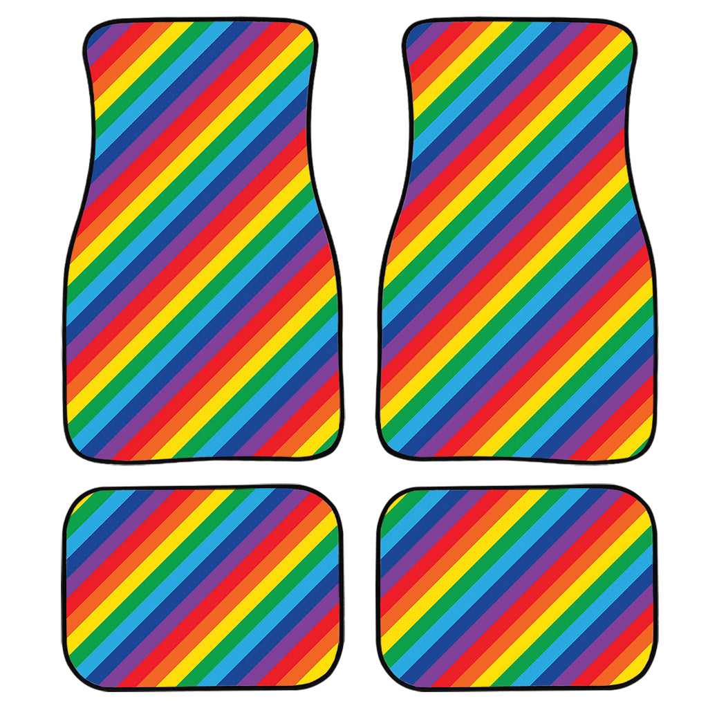 Rainbow Diagonal Striped Pattern Print Front And Back Car Floor Mats, Front Car Mat