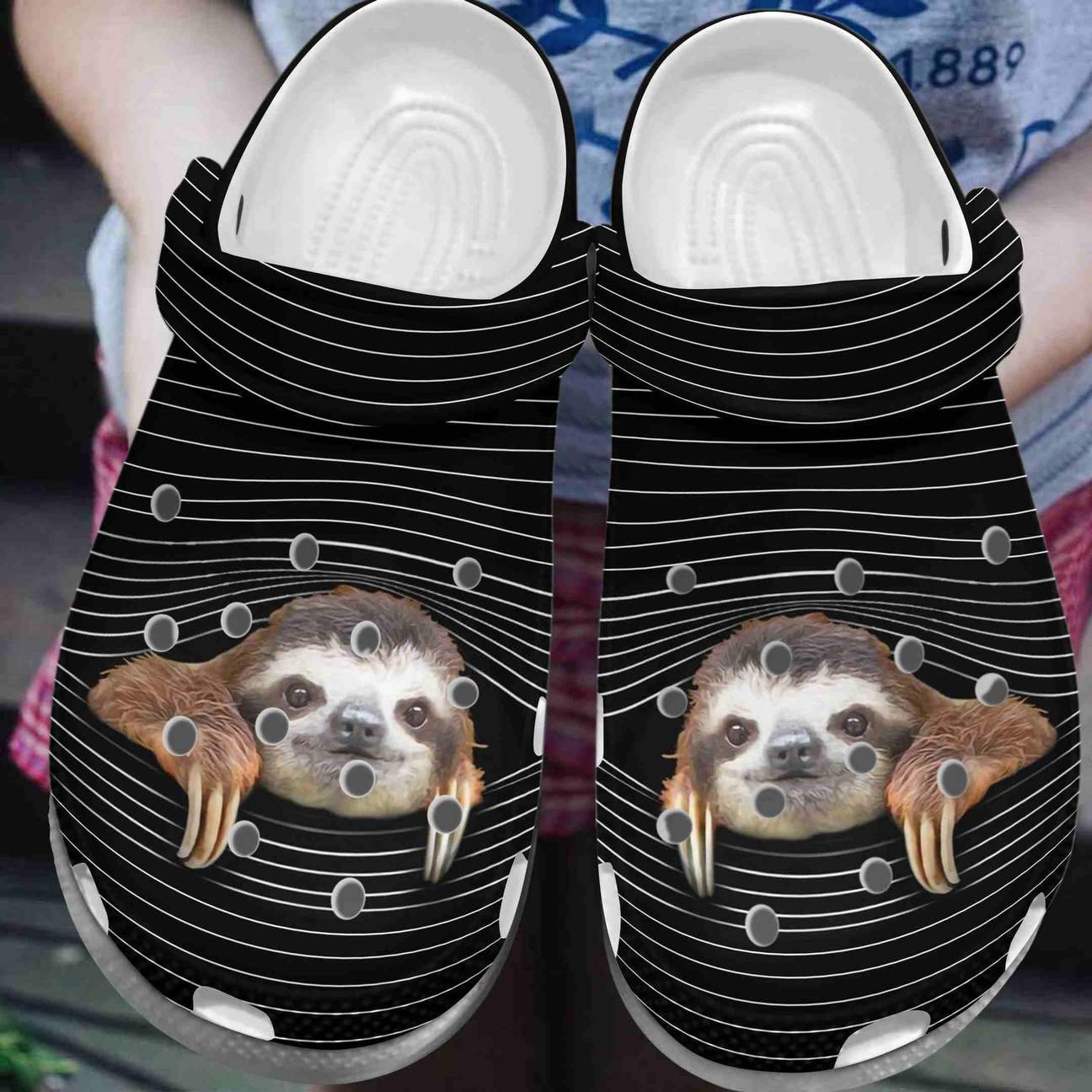 Sloth Personalize Clog, Custom Name, Text, Fashion Style For Women, Men, Kid, Print 3D Whitesole Lovely Sloth