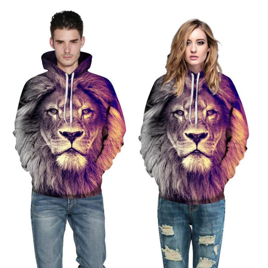 3D Print Hoodie – Lion Head Pattern Pullover Hoodie  CSS029