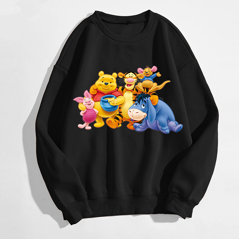 Casual O-neck Sweatshirt Kawaii Disney Pooh Winnie And Tigger Cartoon Harajuku Long-sleeved Clothes Women Pullover Brown Hoodie alx