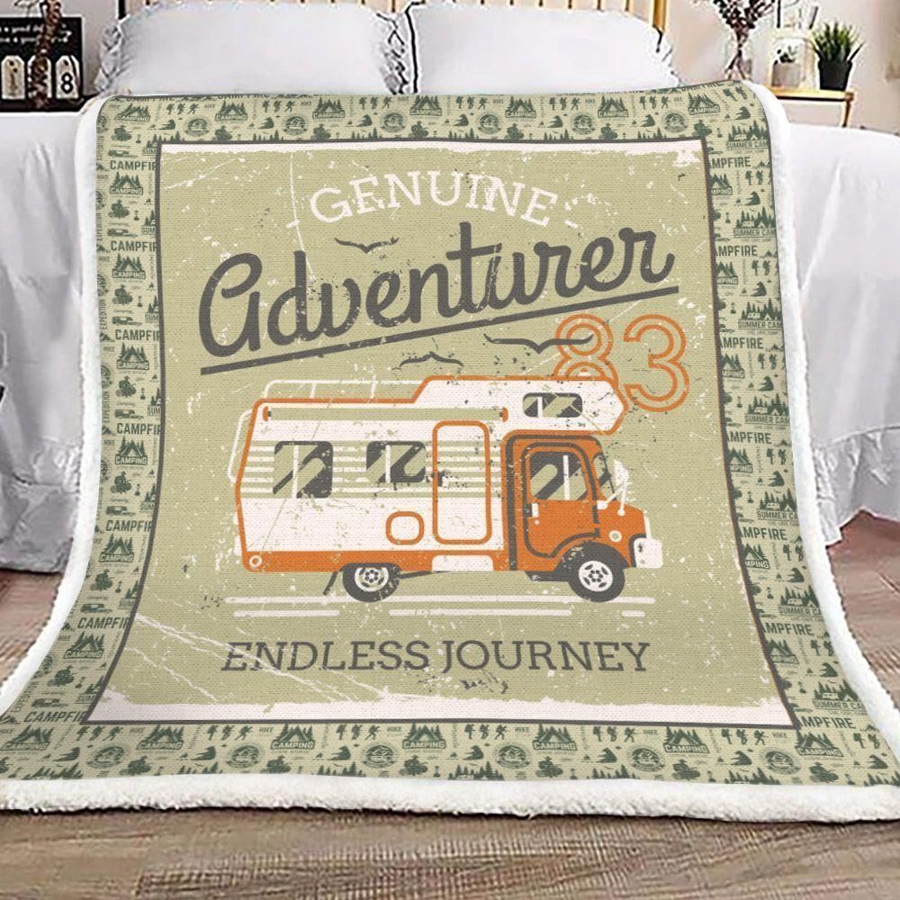 Camping Genuine Adventurer Printed Fleece Blanket, Sherpa Blanket,  Gift For Granddaughter Gift For Aunt Gift For Parent, Family Member, Friends Gift, Christmas Gift, Home Decor, Home Living