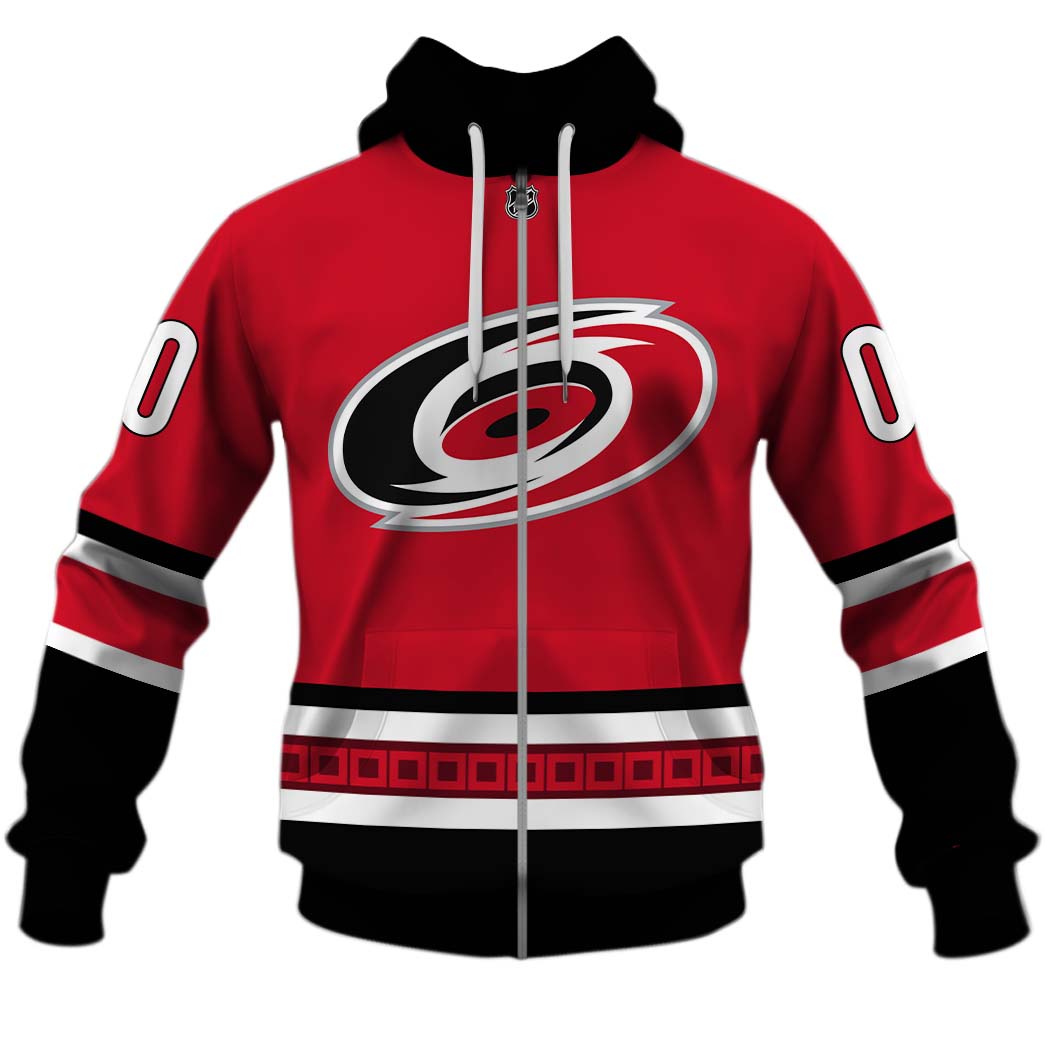 Carolina Hurricanes Custom Name Number 2020 Home Jersey Zip Up Hoodie