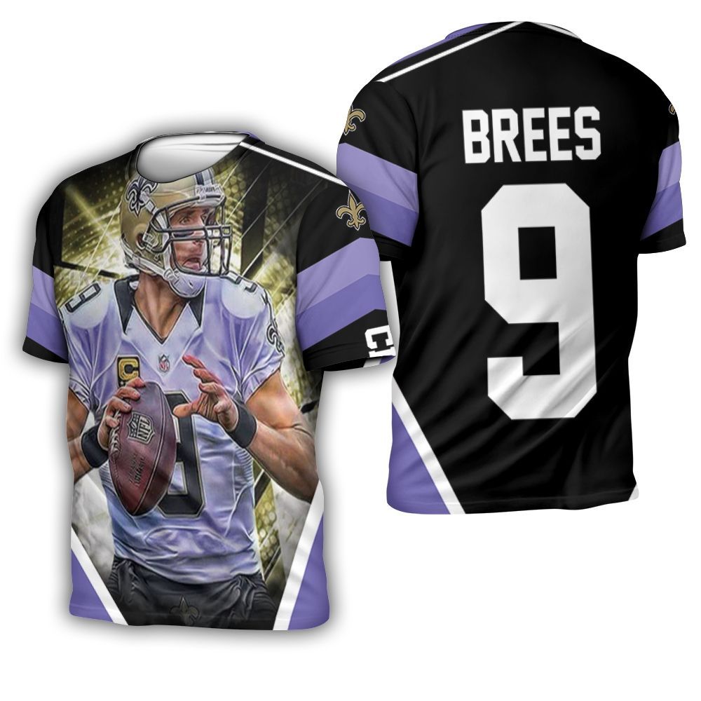 Drew Brees 9 New Orleans Saints Purple 3D T-Shirt