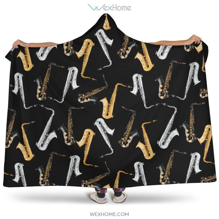 Saxophone Design Pattern Hooded Blanket