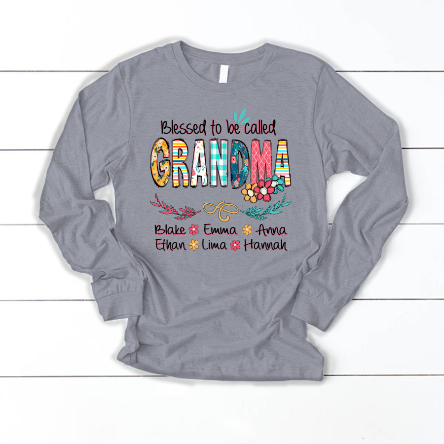 Blessed To Be Called Grandma And Kids Art Flower Longsleeve