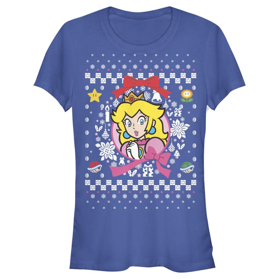 Nintendo Junior’s Ugly Christmas Peach Wreath  T Shirt