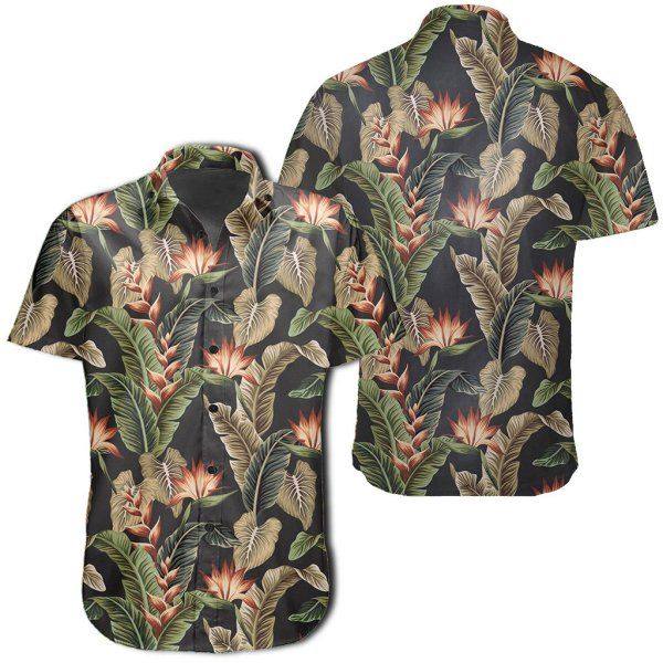 Tropical Floral Vintage Strelitzia Flower Banana Leaves Hawaiian Shirt