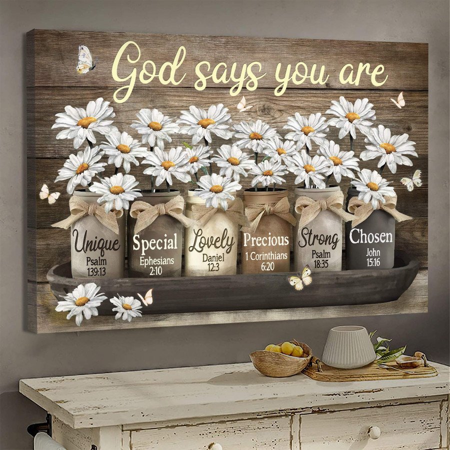 Butterfly And Daisy Flower – God Says You Are Wall Art Canvas Prints – Jesus Canvas Prints – Posters Canvas Prints Wall Art