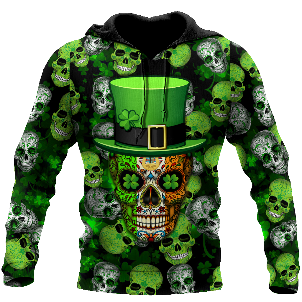 Shamrock Skull Flag Pattern St.Patrick Day All Over Printed Shirt, Happy Saint Patrick’S Day For Irish Man