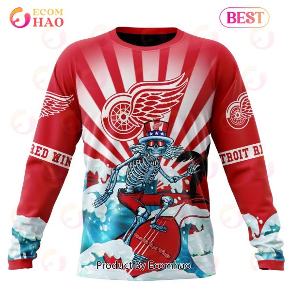 Detroit Red Wings Custom Name Number Grateful Dead Gift For Fan 3D Full Printing Sweatshirt