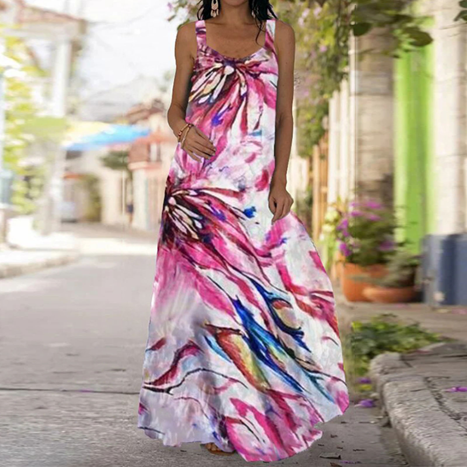 Tropical Sleeveless Halter Sexy Maxi Print Dress Dress Beach Backless Women Women’s Dress plus Size Womens Dresses alx