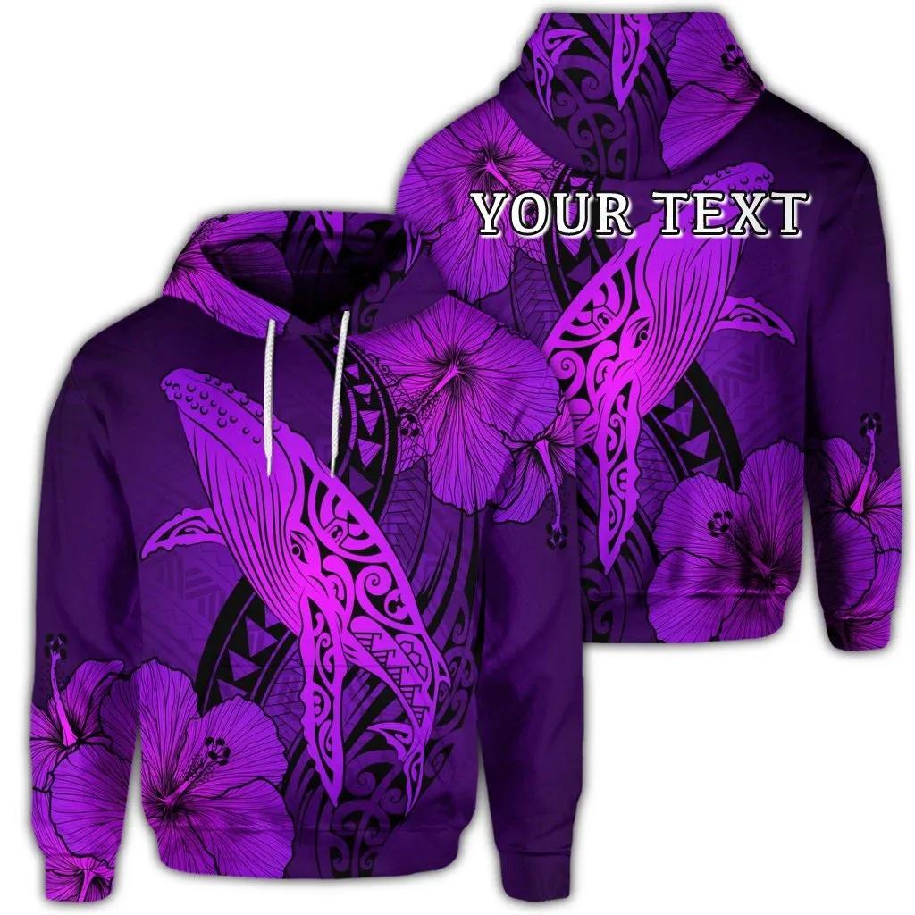 Alohawaii Hoodie – (Personalised) Hawaiian Map Whale Swim Hibiscus Polynesian Hoodie – Purple – Ah – J6R