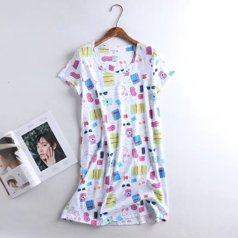 Summer Women Casual Cartoon Sleep dress Cotton Nightgown Plus size dresses for women chemise de nuit short sleeve Home dress alx