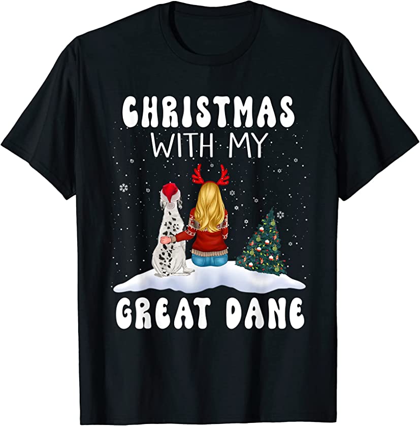 Christmas With My Great Dane Dog Puppy Funny Xmas T-Shirt