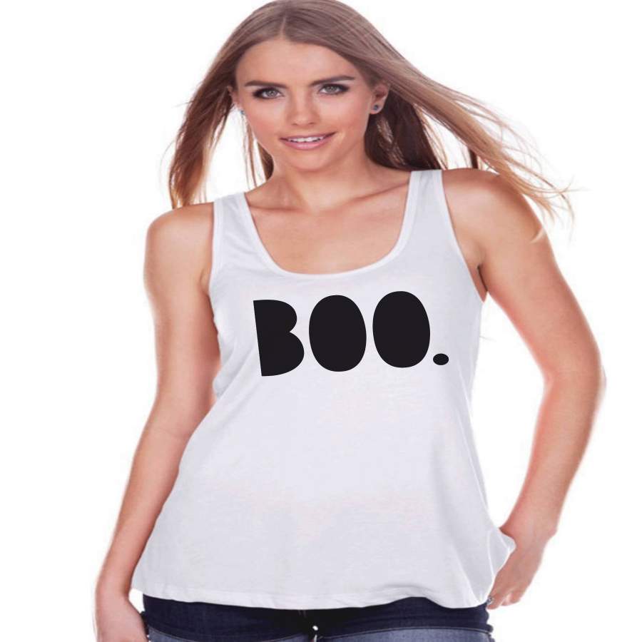 Women's Halloween Tank - Boo Halloween Shirt - Ladies Halloween Party Shirt - Adult Halloween Costumes - White Halloween Tank Top - Boo Bold