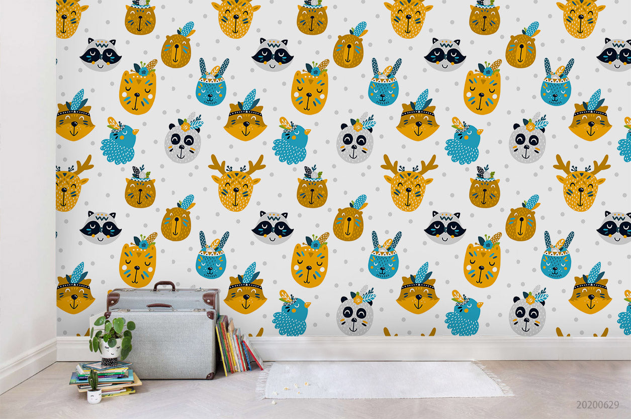 3D Cartoon Animal Head Wall Mural Wallpaper A389 Lqh