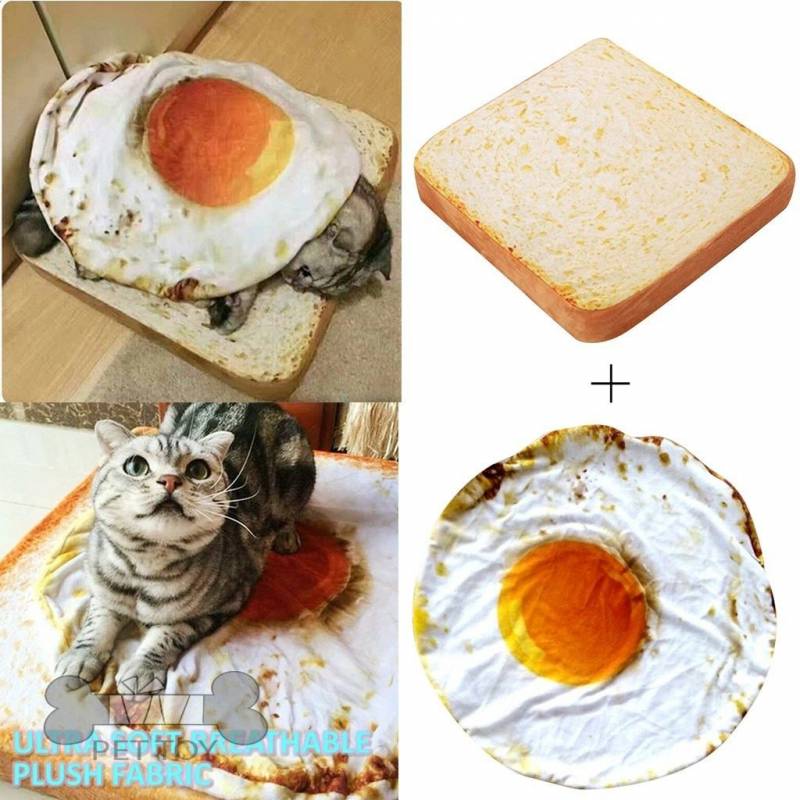 Pet Bed cat bed sleeping mat dog house Soft Toast Bread and Poached Eggs Blanket Kennel puppy kitten pet Blankets cama perro