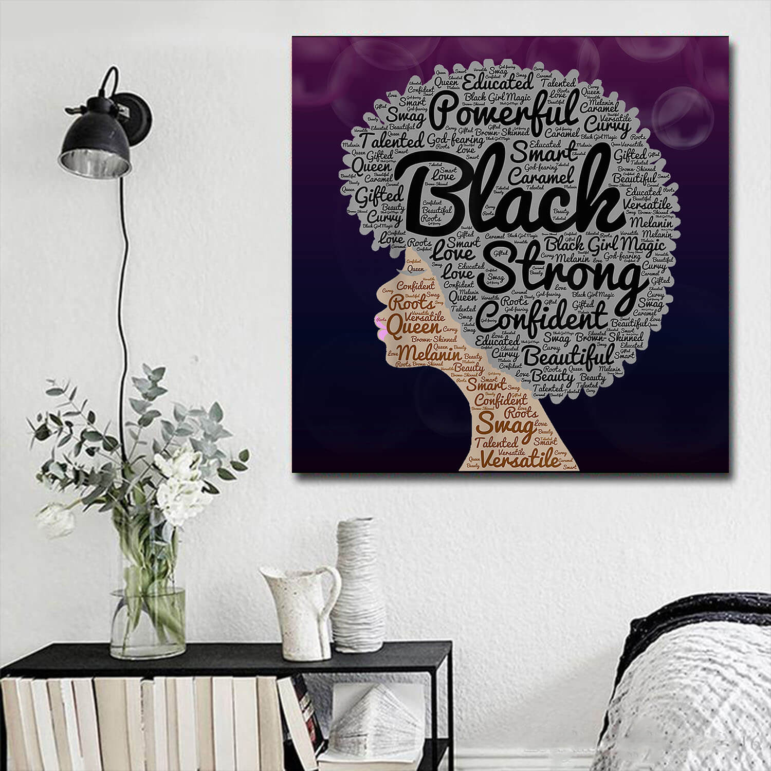 African American Canvas Natural Hair Afro Word Art Afrocentric Living Room Decor WBG8225