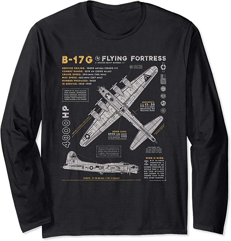 B-17 Flying Fortress | WW2 B-17G Bomber | Vintage Aviation Long Sleeve T-Shirt