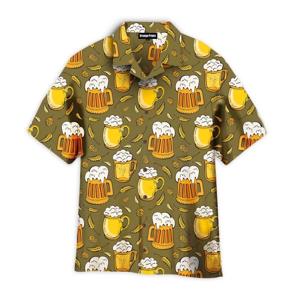 Beer Mugs Pattern On Green Hawaii Shirt For Men Women Ha30742