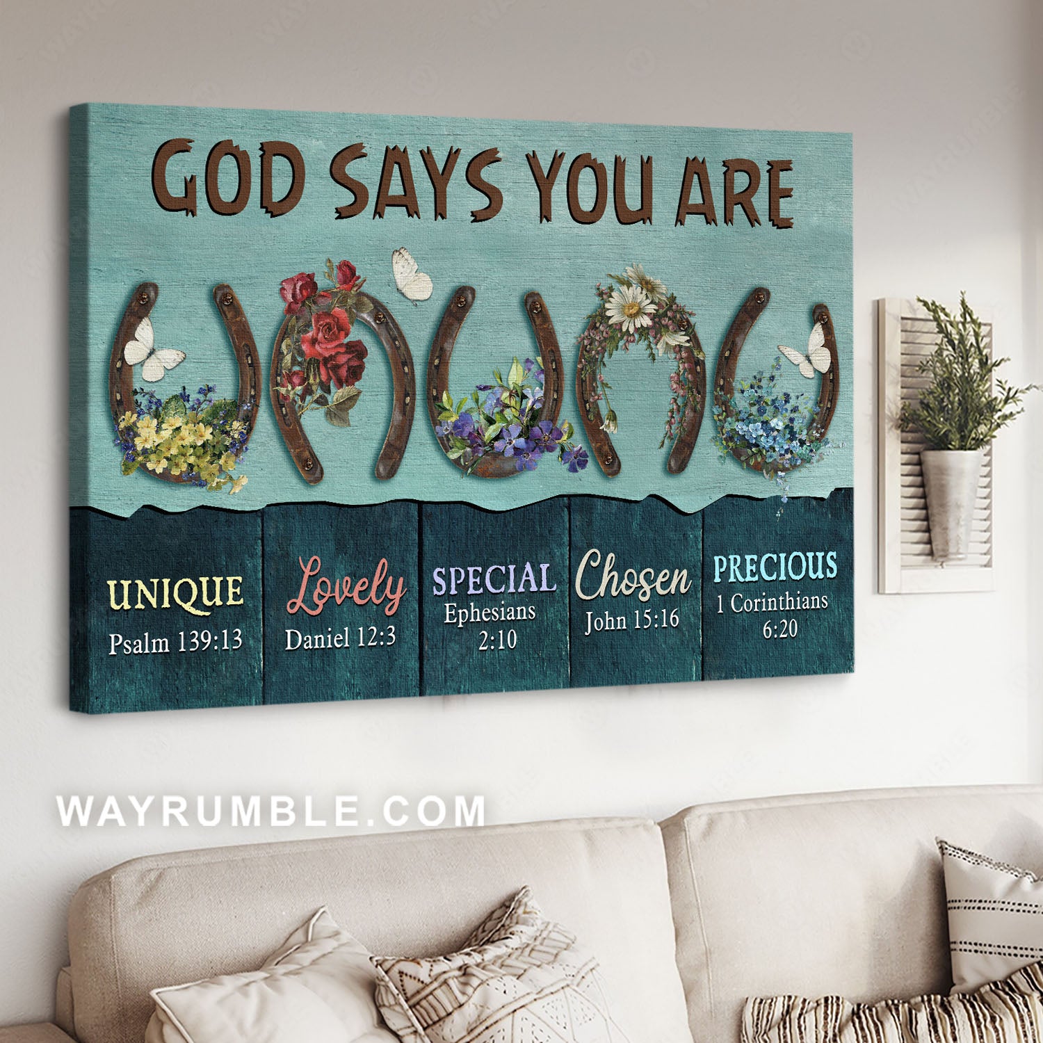 Horseshoe, Colorful Flower, White Butterfly, God Says You Are – Jesus Landscape Canvas Prints, Christian Wall Art