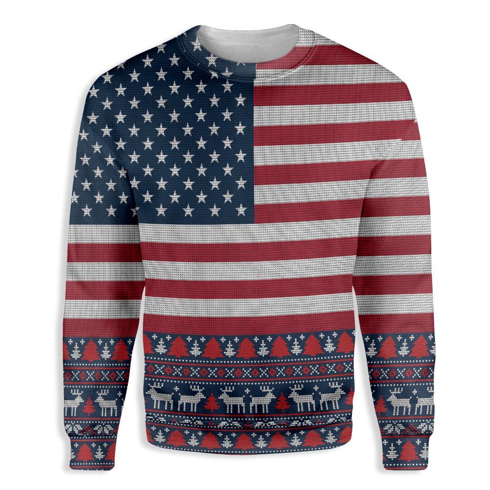 American Flag Ugly Pattern Ugly Christmas Sweater | For Men & Women | Adult | Us5327