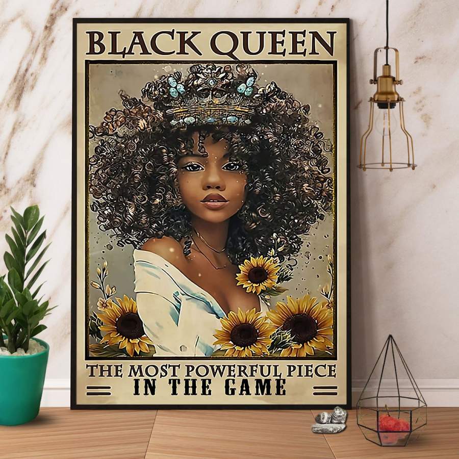 Black queen the most powerful piece in the game paper poster no frame/ wrapped canvas wall decor full size