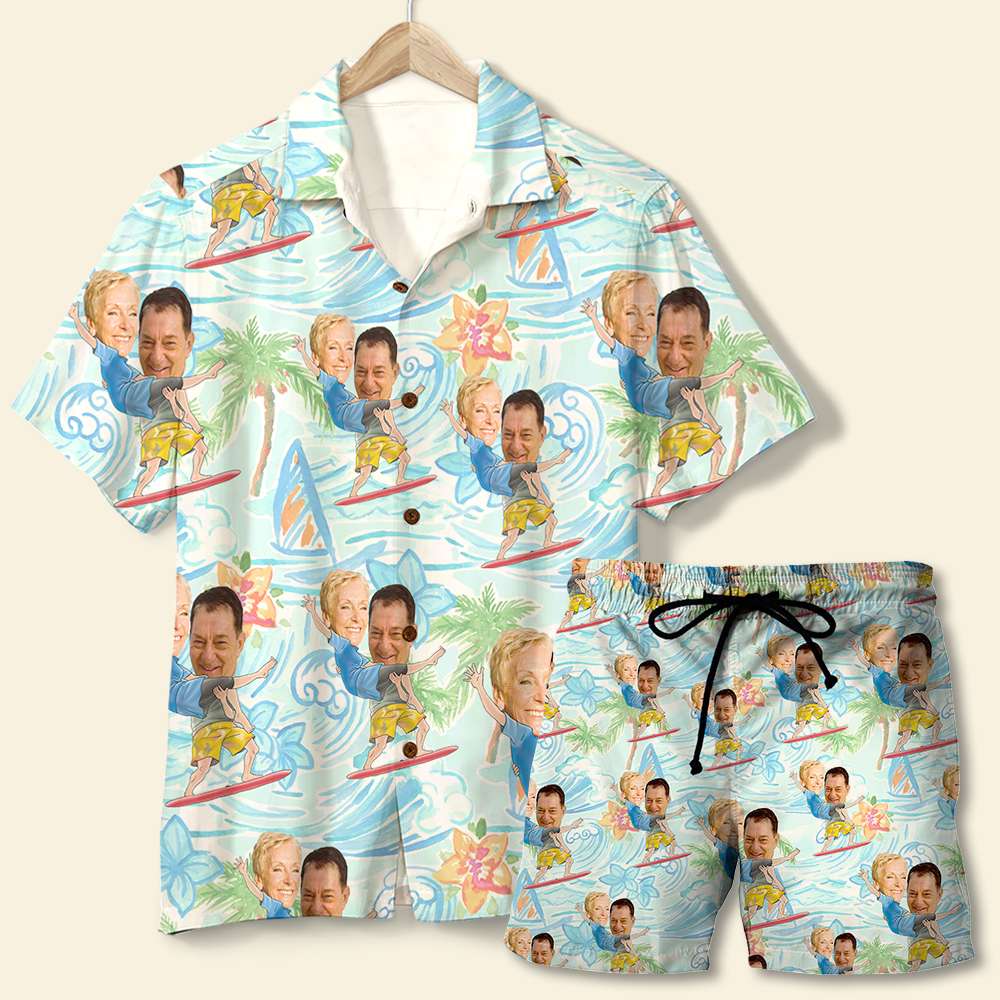 Custom Face Surfing Hawaii Shirt And Men Beach Shorts Ha3500