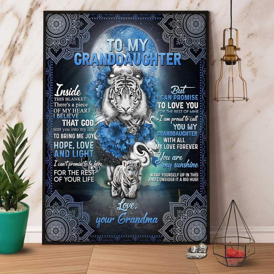 White tiger grandma to my granddaughter i can promise to love you for the rest of mine blue flowers paper poster no frame/ wrapped canvas wall decor