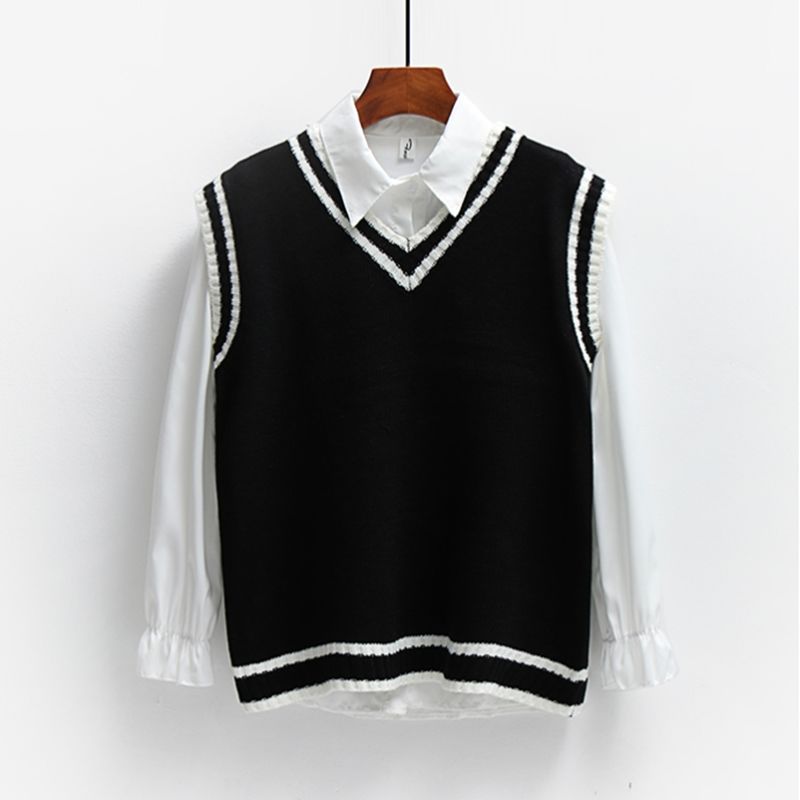 Sweater Vest Women Striped Japanese-style Sleeveless V-neck All-match Loose Casual Preppy-style Lovely Students Fashion Ulzzang alx