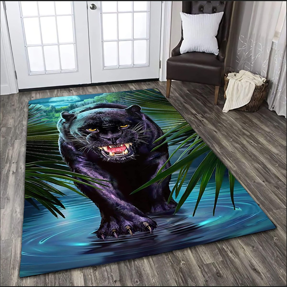 Black King of The Night Jungle Jaguar Area Rug | Colorful S – 2XL