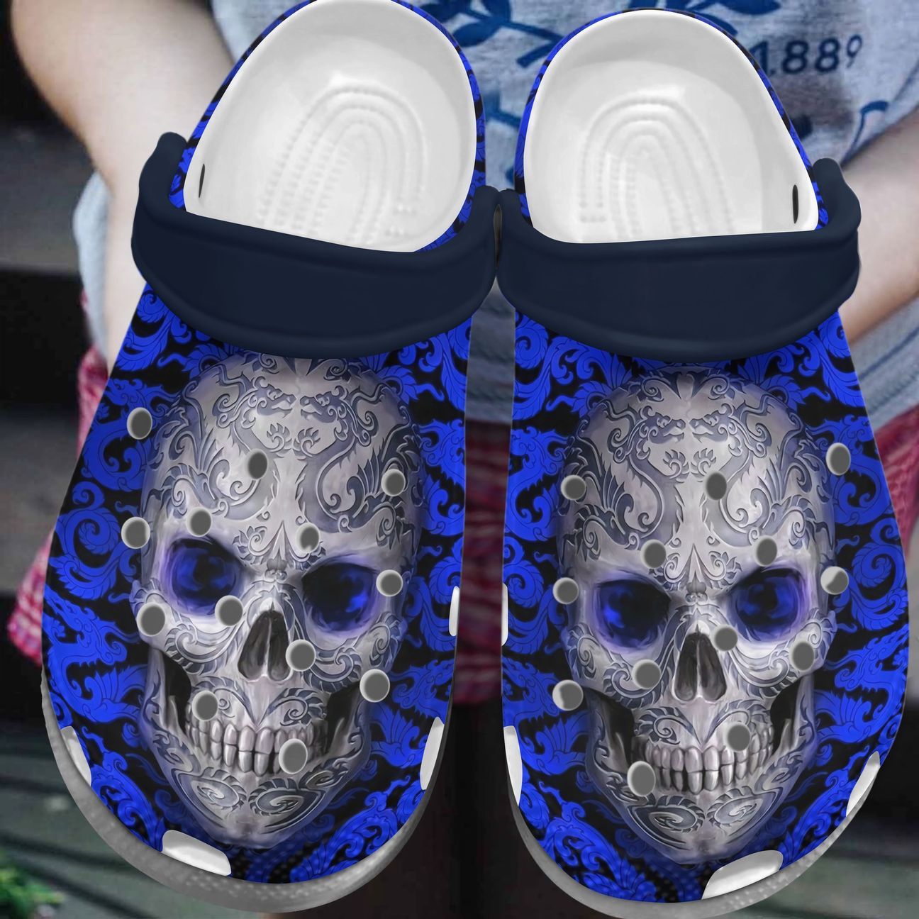 Skull Personalized Clog, Custom Name, Text, Color, Number Fashion Style For Women, Men, Kid, Print 3D Blue Skull