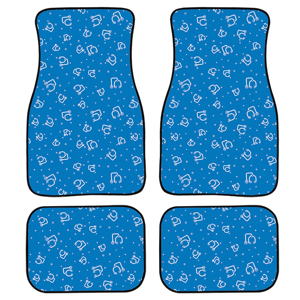 Blue And White Stethoscope Pattern Print Front And Back Car Floor Mats, Front Car Mat