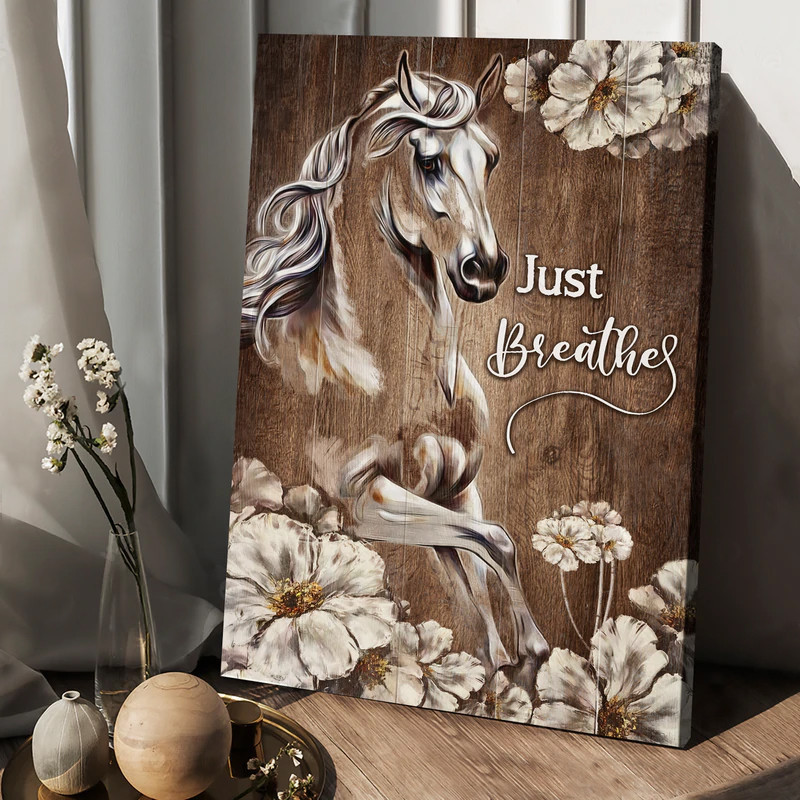 Jesus – Horse Painting, Beautiful White Flower, Just Breath Canvas And Poster 226