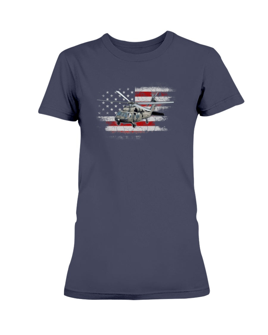 Uh-60 Black Hawk Helicopter Vintage Flag Veteran T-Shirt T-Shirt