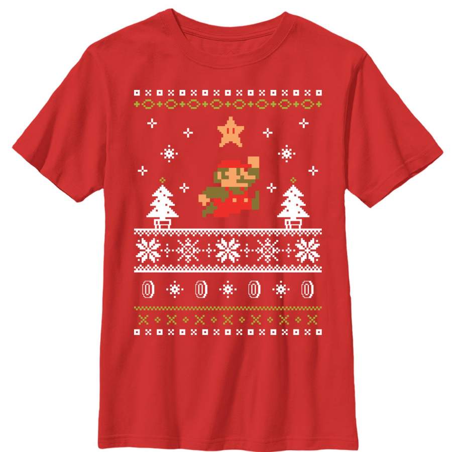 Nintendo Boy’s Ugly Christmas Mario  T Shirt