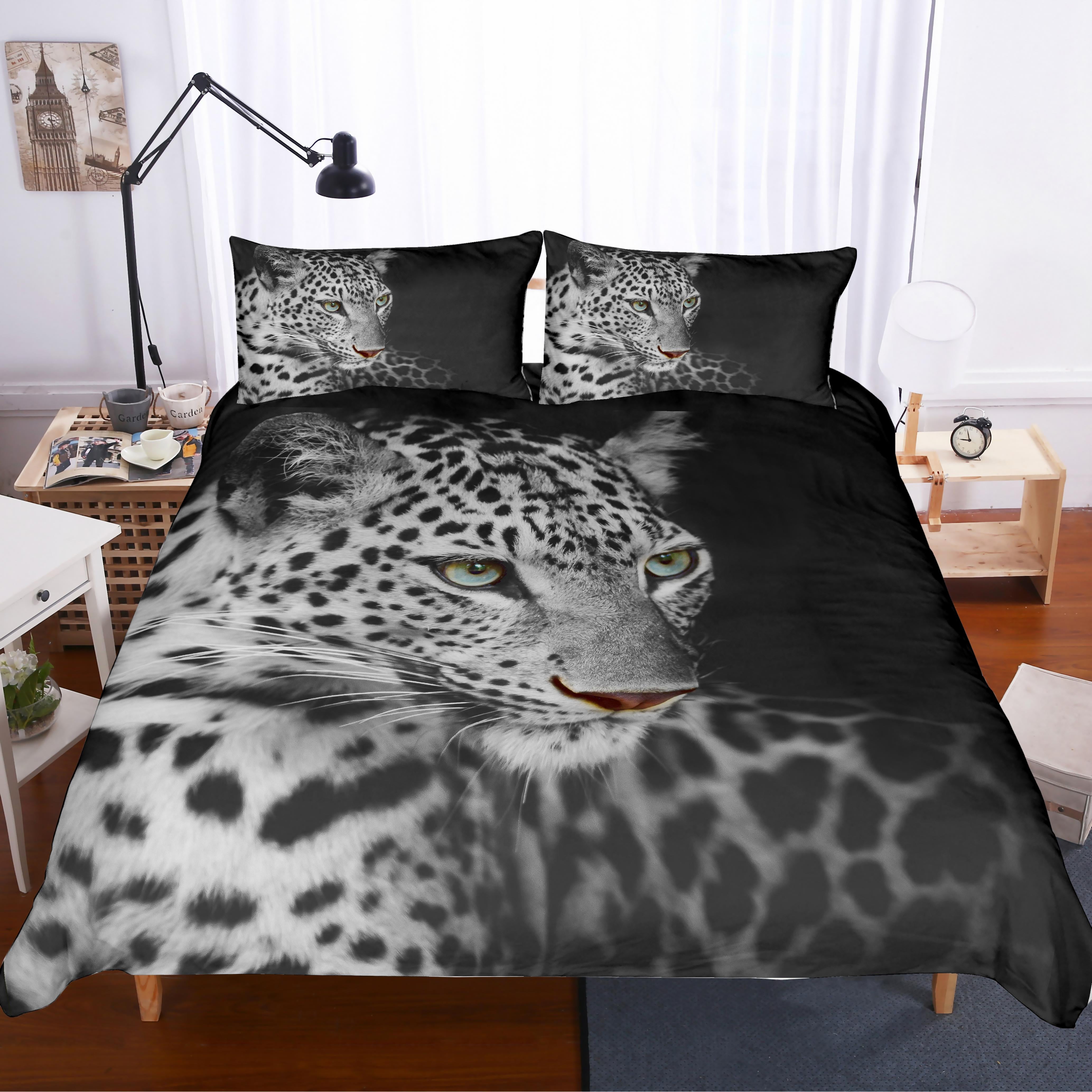 3D Black White Animals Leopard Quilt Cover Set Bedding Set Pillowcases 31