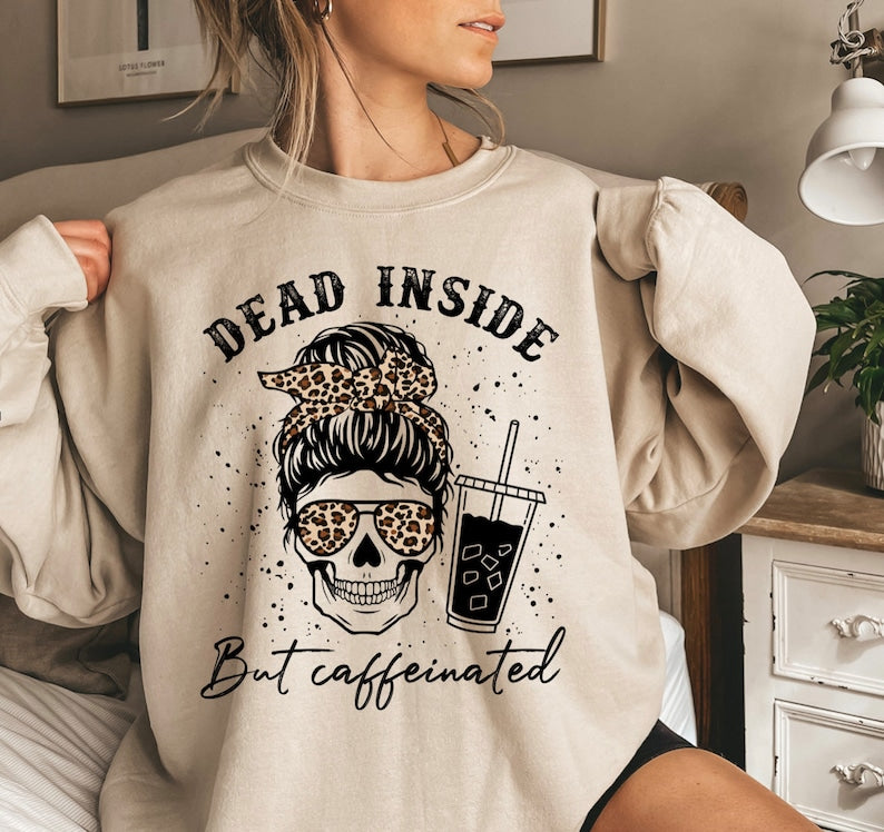 Dead Inside But Caffeinated Funny Halloween Shirt Plus Size S-5Xl