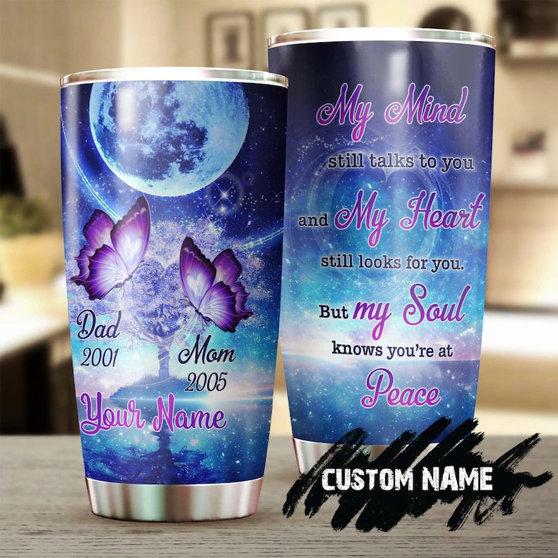 Butterfly Memory Missing You Dad And Mom Butterfly Personalized Tumbler-Memorial Gift Christmas Gift For Butterfly Lover For Her