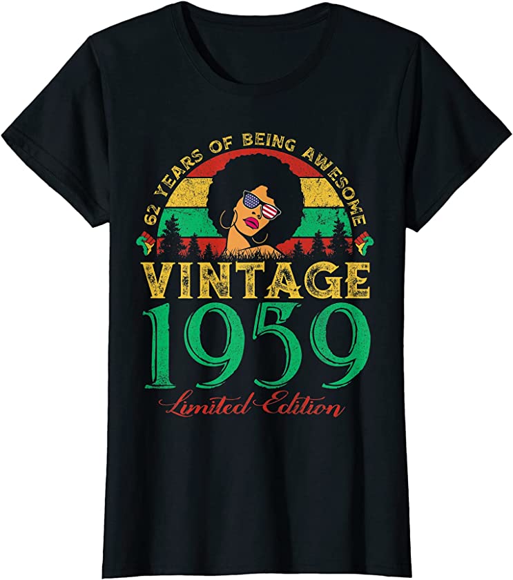 Womens Vintage 1959 Sunset 62 Years Old Black Woman 62nd Birthday T-Shirt