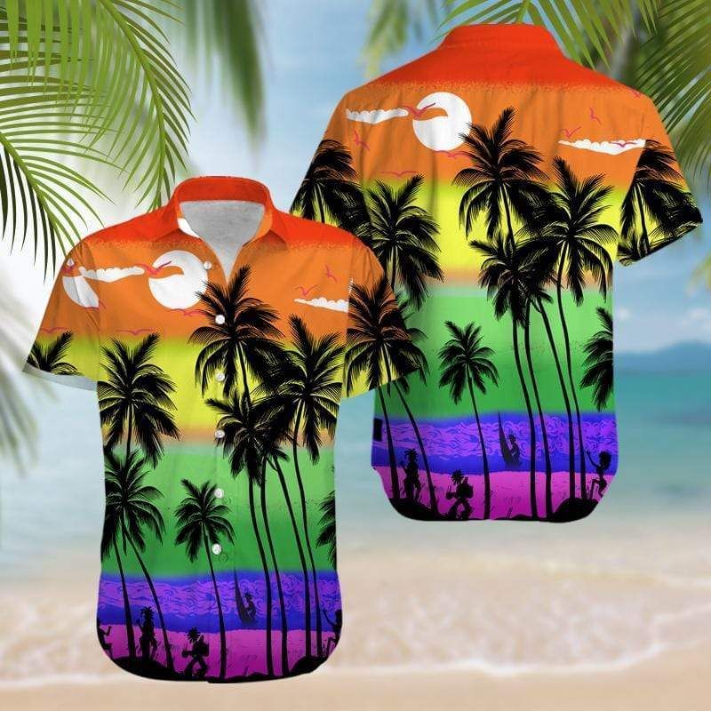 Get Here Lgbt Beach Palm Tree Hawaii Aloha Shirts Dh Ha67588