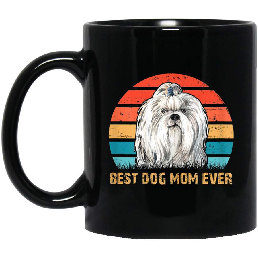 Womens Womens Quote Best Dog Mom Ever Vintage Shih Tzu Lover Gift 11 oz 15 oz Mug Black