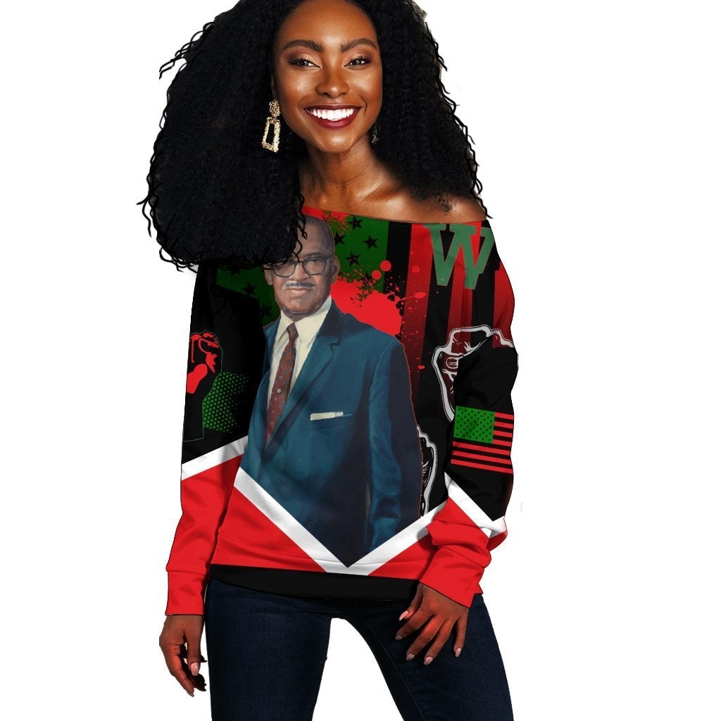 Wonder Print Shop Sweatshirt – African American Flag William L. Dawson Women Off Shoulder