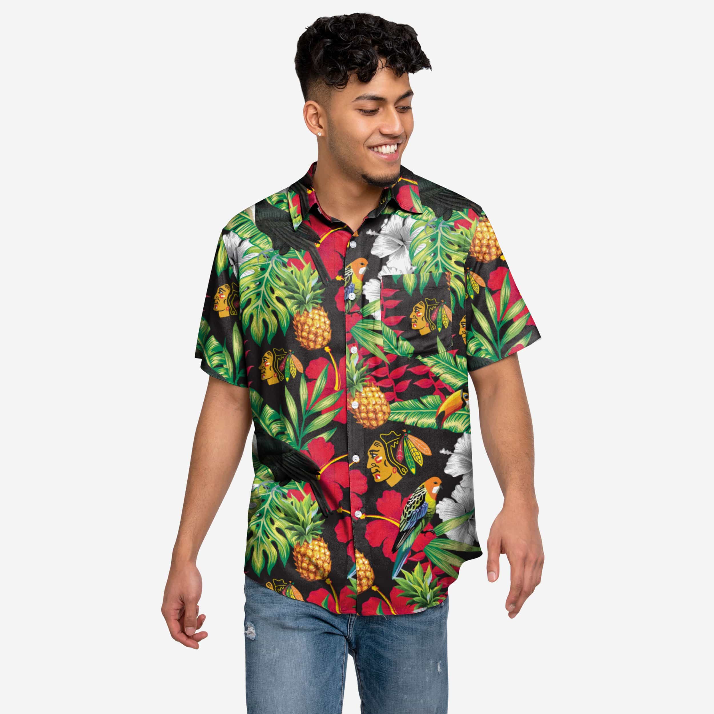 Chicago Blackhawks Floral Button Up Shirt