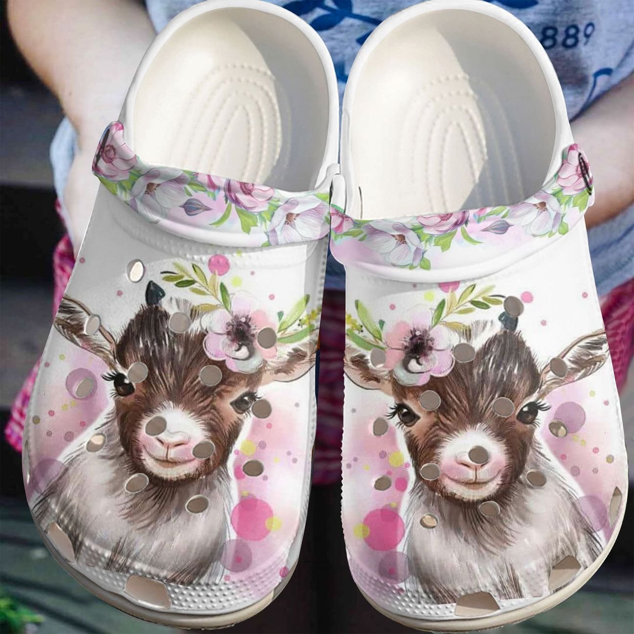 Goat Personalize Clog, Custom Name, Text, Fashion Style For Women, Men, Kid, Print 3D Whitesole Be Happy