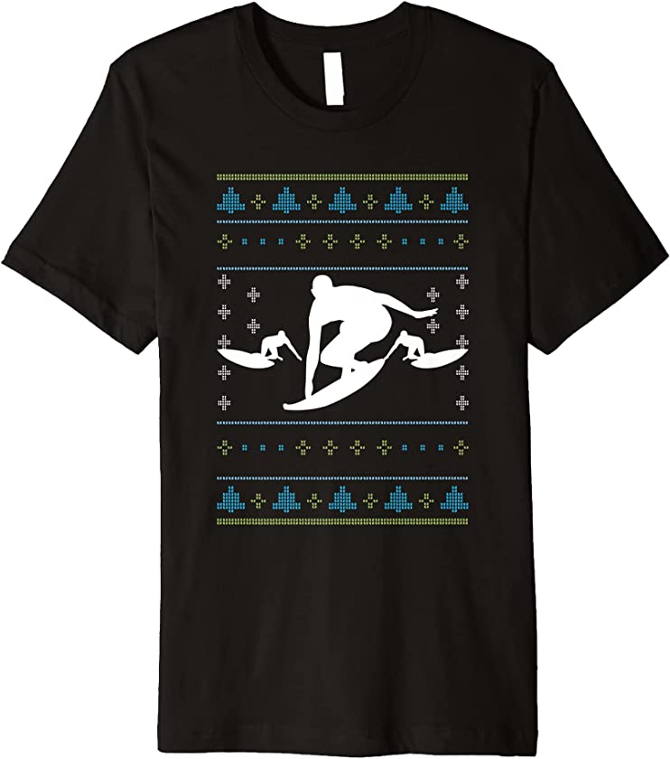 Ugly Christmas Surfer Surfing Santa Claus New Year Surfboard Premium T-Shirt