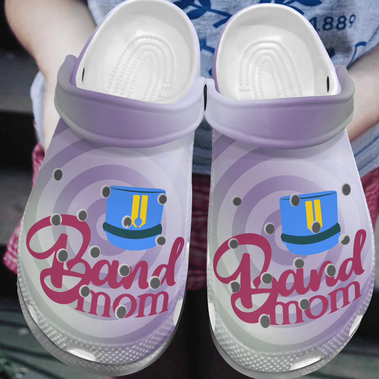 Marching Band Personalized Clog, Custom Name, Text, Color, Number Fashion Style For Women, Men, Kid, Print 3D Band Mom White Sole